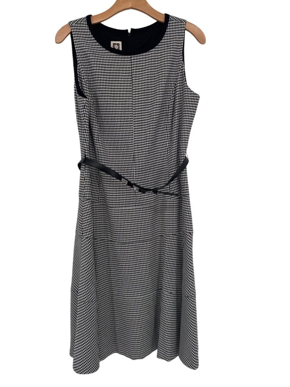 Anne Klein Womens Houndstooth Sleeveless Dress jumper Belt Size 10 Black White